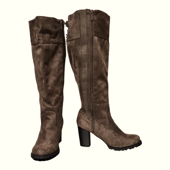 torrid Shoes - TORRID Lace-Up Back Lug Sole High Boot  Wide Calf Taupe 11W